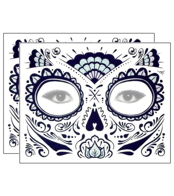 Day of the dead Face Tattoo – Black Glitter