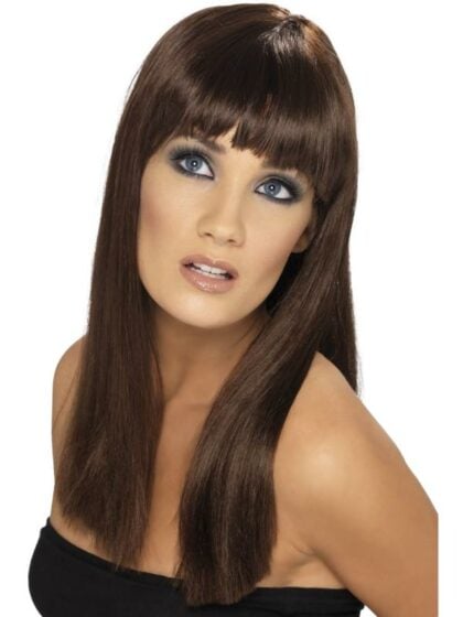 Long brown wig with fringe