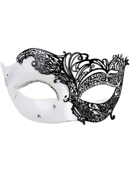Masquerade Eye Mask - White Black Filigree