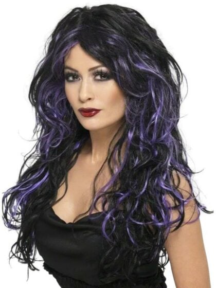 Black purple highlights Wig