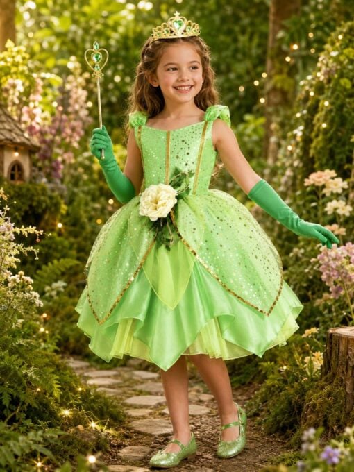 girl wearing green fairy princess costume