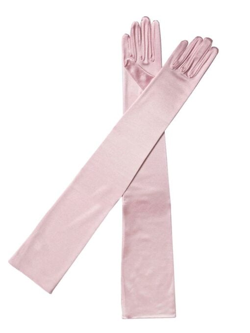 Light Pink Satin Gloves 56cm - Also in white, red and pink.