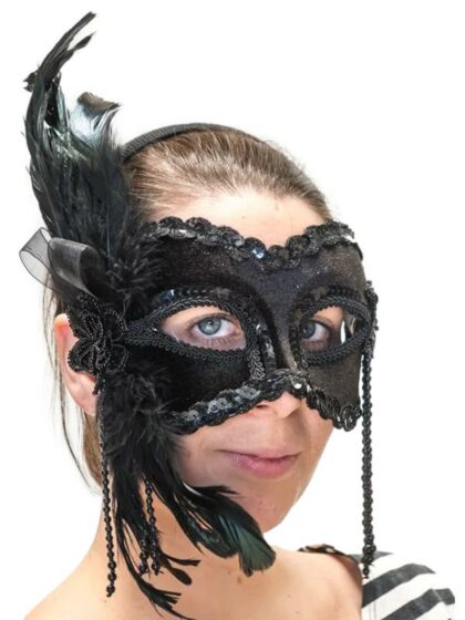 Sequin Feather Masquerade Mask