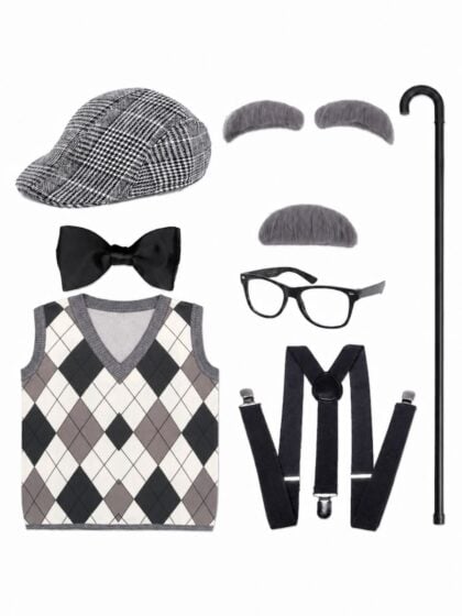 Complete 8 piece Old Man grandpa costume set for 100 days of school