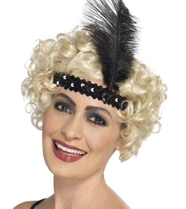 Flapper headband black with feather