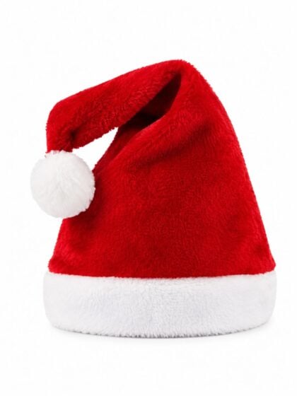 Deluxe Santa hat featuring red velvet fabric, white faux fur trim and fluffy pom pom