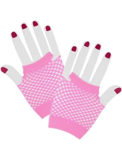 Short Pink Fishnet Gloves