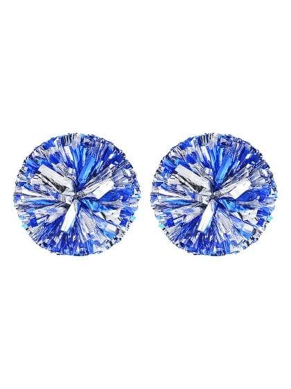 Blue Silver Pom Poms