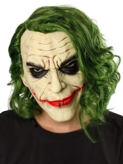 Green Joker Mask latex mask with green hair and joker style face paint
