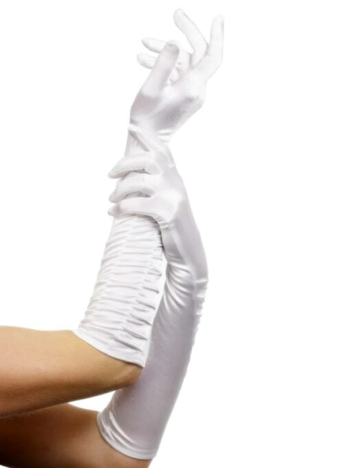 Long Satin Gloves 46cm - White - Image 2
