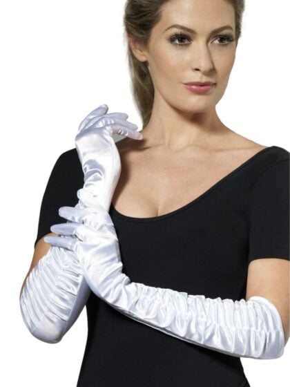 Long White Satin Gloves