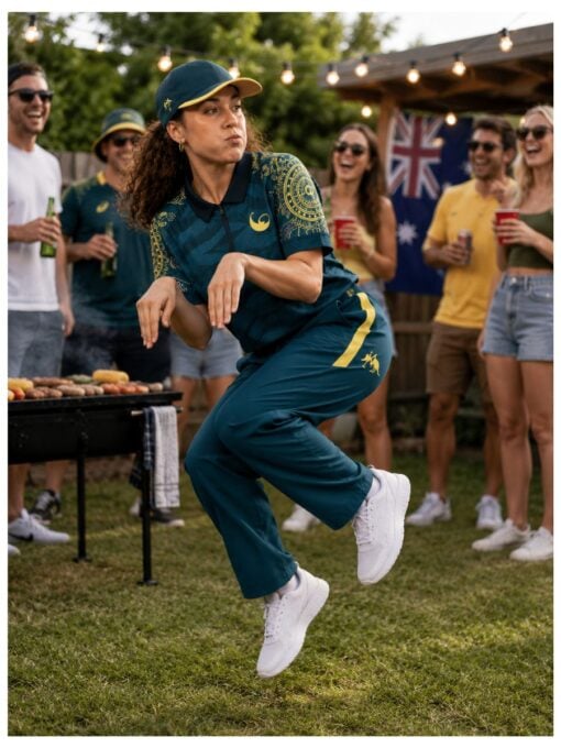 Woman wearing funny Raygun breakdancer costume
