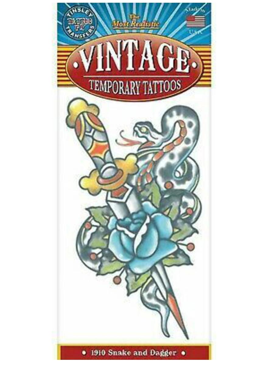 Vintage Snake and Dagger Temporary Tattoo