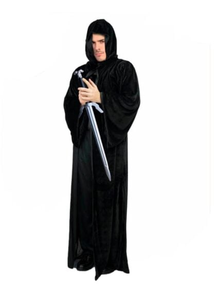 Black Hooded Velvet Robe Cape