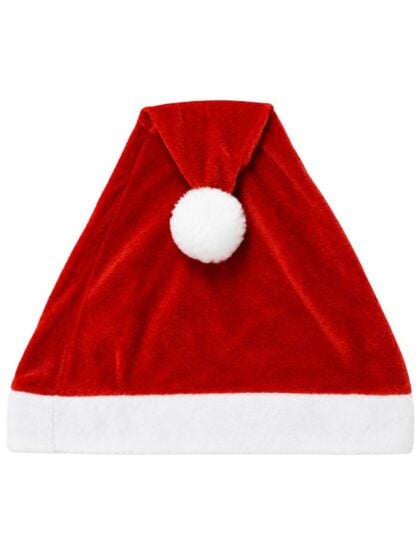 Velvet Santa hat featuring soft red velvet fabric and white plush trim