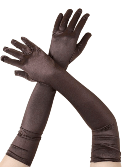Long Brown Satin Gloves