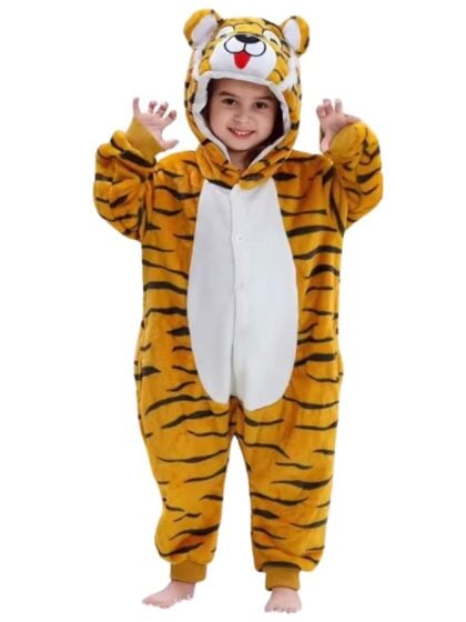 Cute Tiger Onesie costume with tiger face hood and stripes