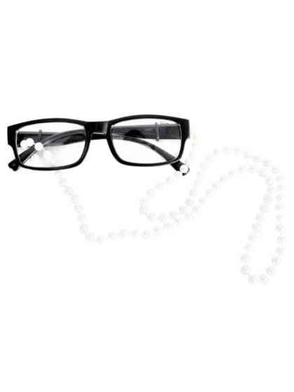 Black Rim Grandma Glasses with Pearl Chain