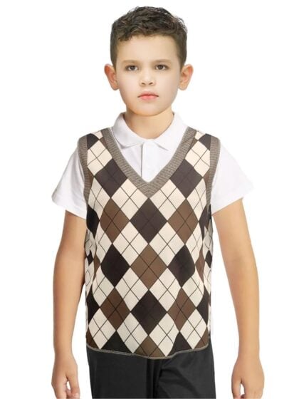 Boys Brown Plaid Sweater Vest