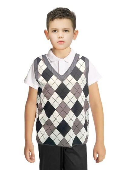Boys Grey Plaid Sweater Vest