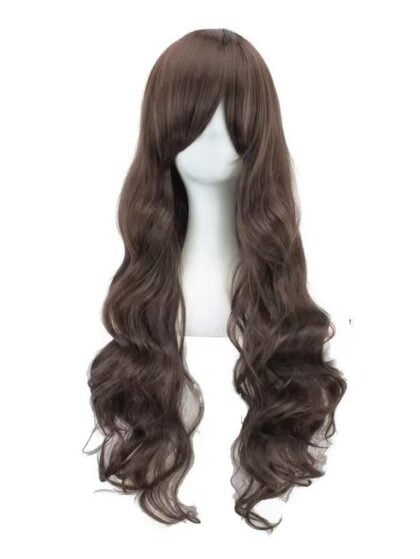 Long brown wavy wig with fringe