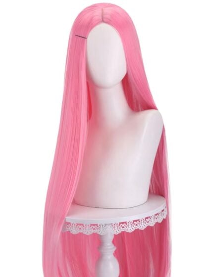 Extra Long pink straight wig with no fringe, 100cm heat resistant cosplay and costume wig.