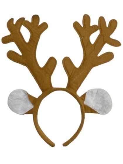 Brown reindeer headband featuring plush antlers and white ears for Christmas costumes