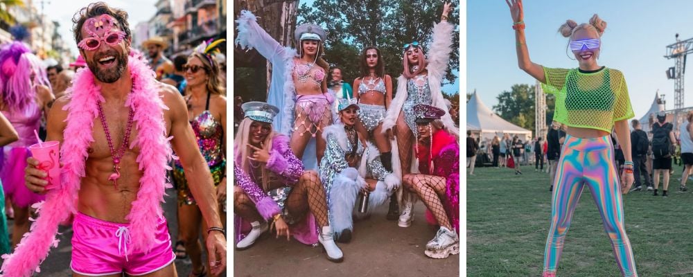 people wearing festival party costumes
