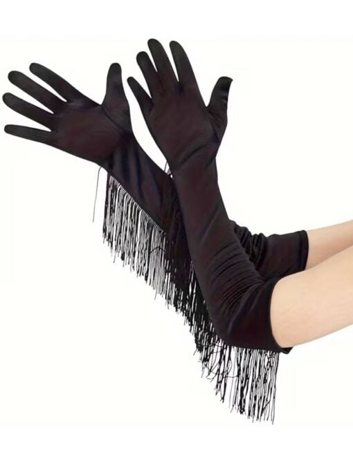 Black Satin Fringe Gloves