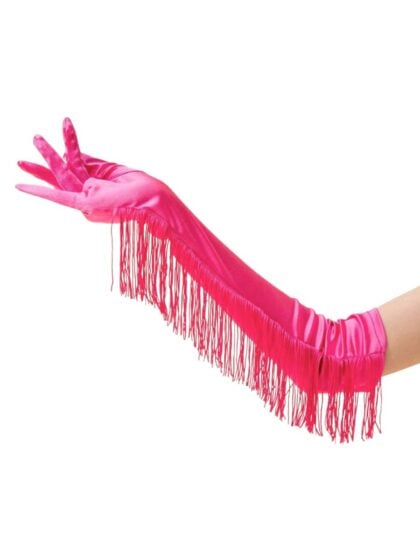 Pink Satin Fringe Gloves