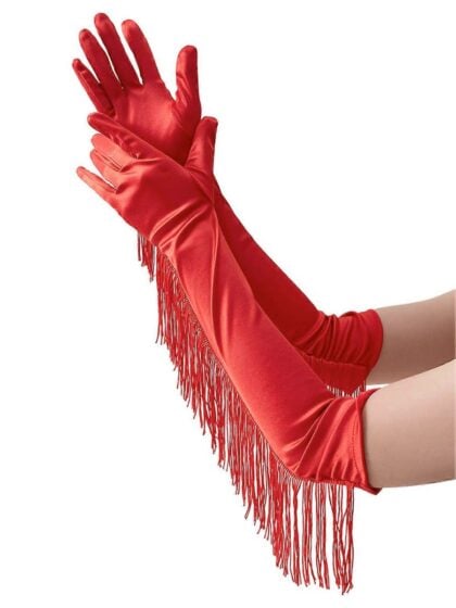 Red Satin Fringe Gloves