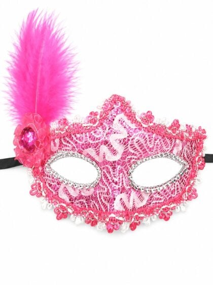 Magenta Pink Diamante Lace Mask