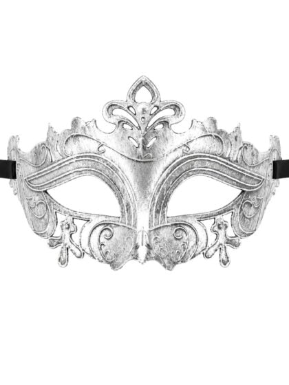 Silver Spring Venetian Mask with ornate metallic detailing and elegant masquerade design