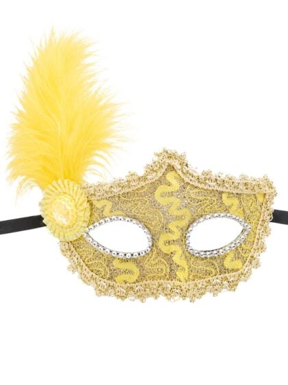 Yellow Diamante Lace Mask