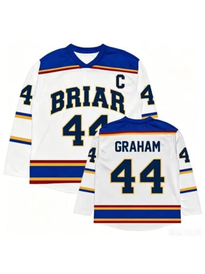 White Garrett Graham Jersey 44 Briar hockey jersey inspired by the Off Campus book series