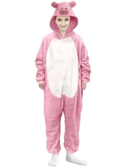Kids piggy onesie costume with hood and pig face
