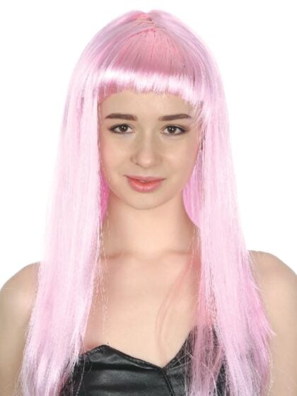 Light pink long wig with fringe
