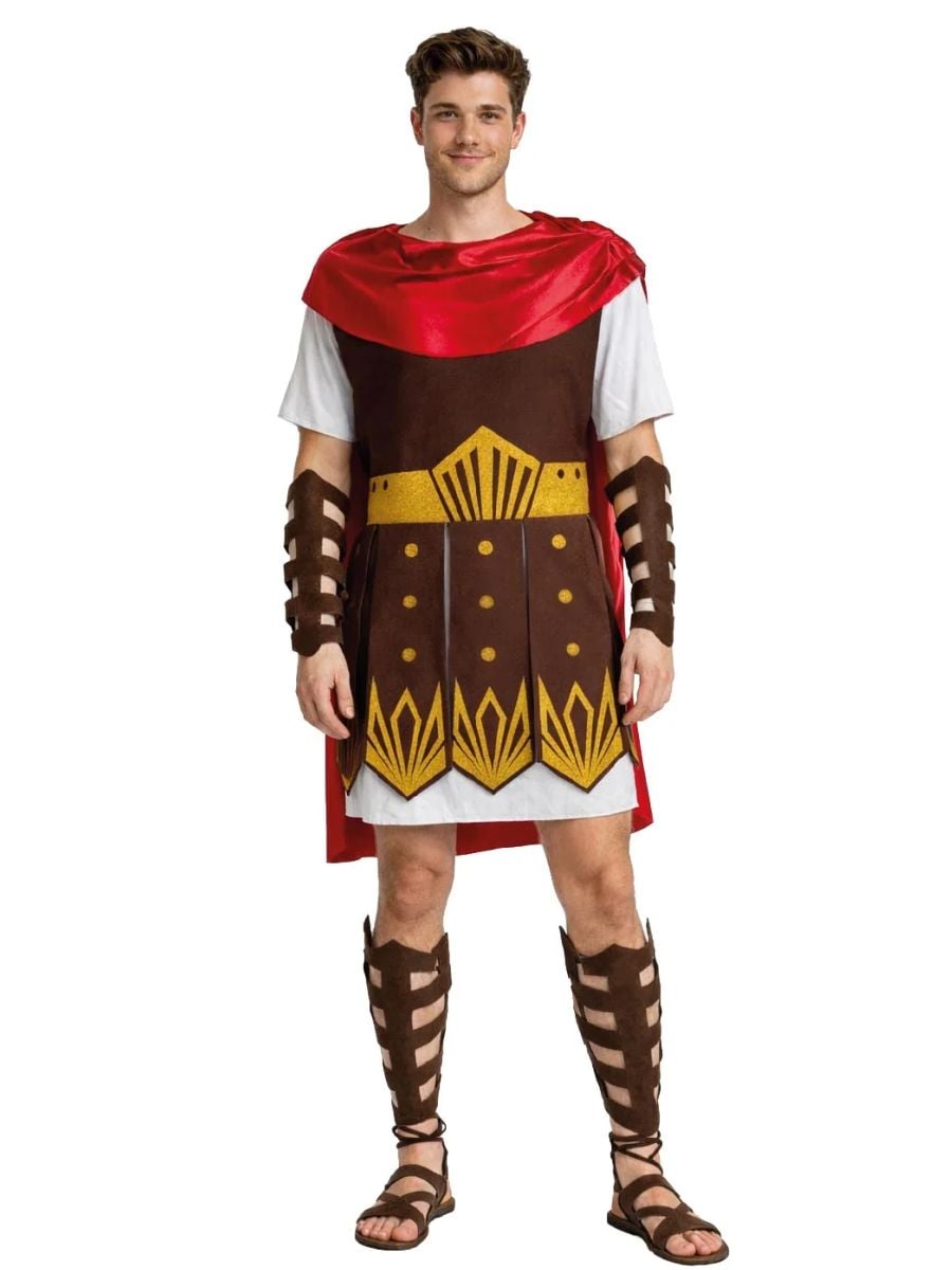 Adult gladiator costume with red cape and Roman armour
