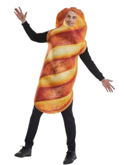 Adult baguette costume shaped like a French bread loaf