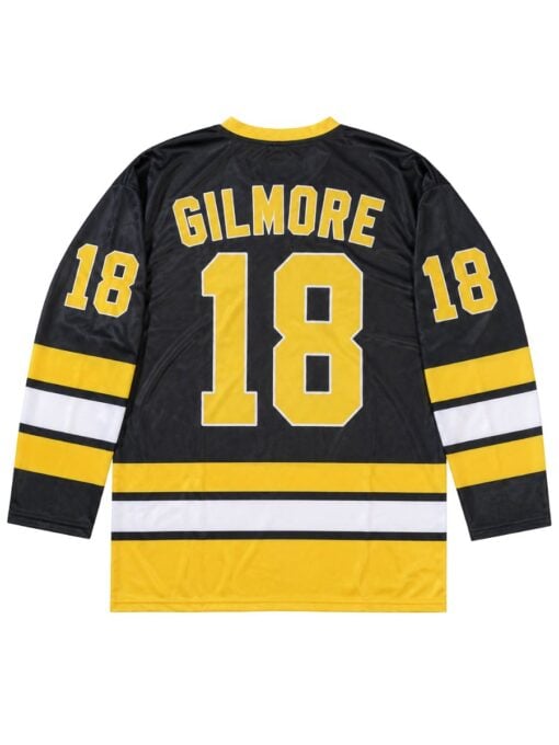 Happy Gilmore inspired black and yellow hockey jersey featuring number 18 and Boston text back of jersey