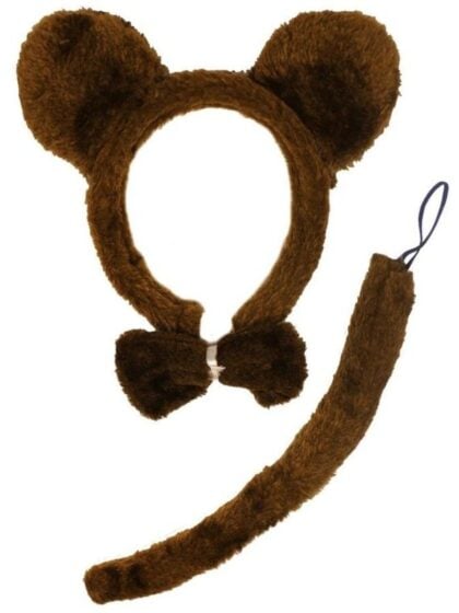 Brown Bear Costume Set with plush bear ears headband, bow tie and tail for dress-up and Book Week.