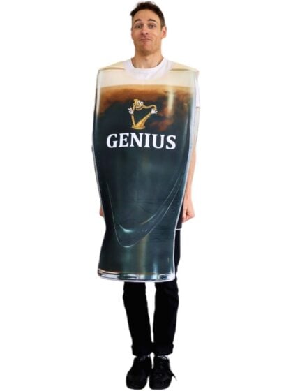 novelty beer pint costume shaped like a full glass of dark beer.
