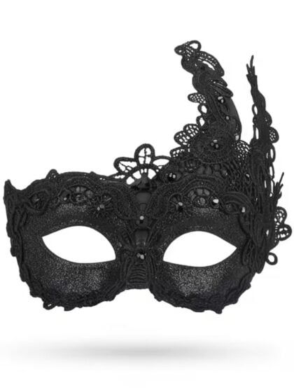black lace and glitter asymmetrical masquerade mask