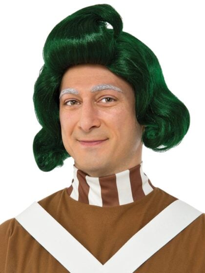 Green Oompa Loompa wig inspired by Willy Wonka and the Chocolate Factory costume accessory.