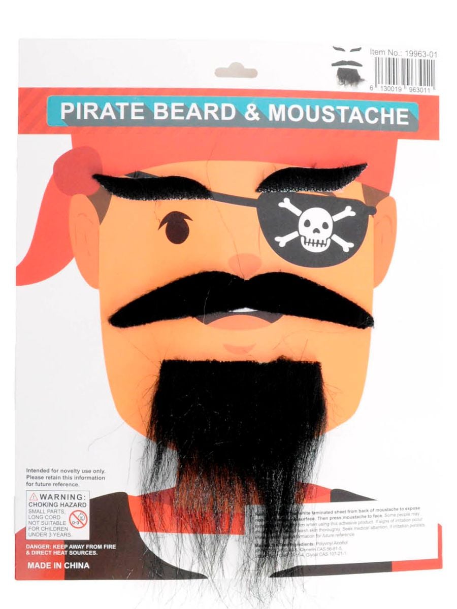 Stick on black Pirate Beard and Moustache
