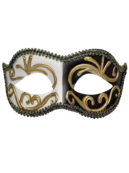 two tone black and white harlequin masquerade mask