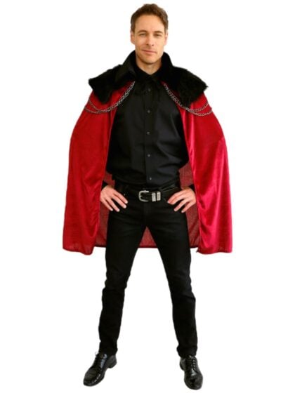 Deluxe Vampire Cape red crushed velvet cape with chains and faux fur trim for vampire or medieval costume