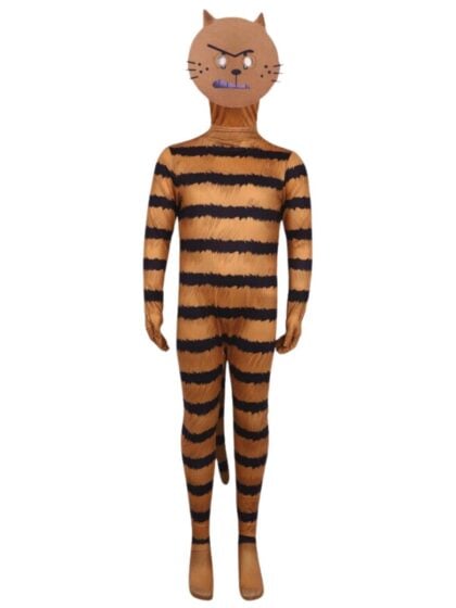 Kids Petey the Cat costume with striped bodysuit, tail and cat mask