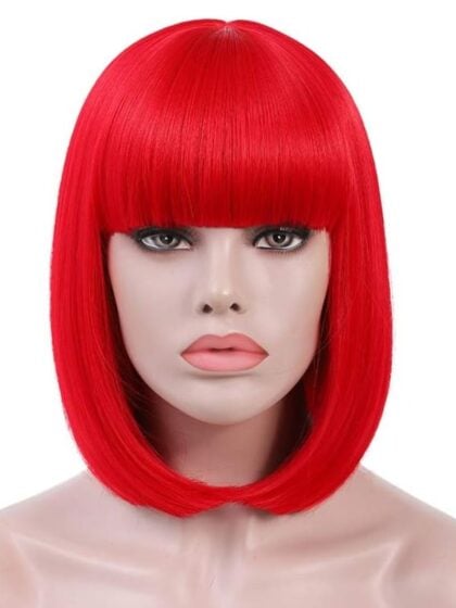 bright Red Bob Wig with fringe