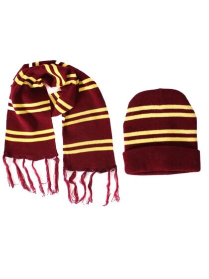 red and yellow wizard scarf and beanie